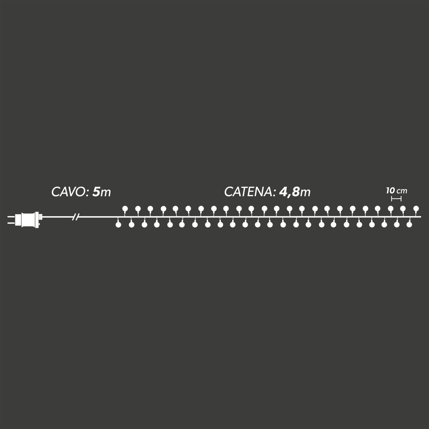 DICTROLUX - Catena Luminosa 48 LED Bianco Caldo 4,8 metri